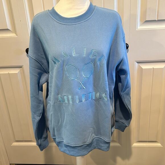 Bailey Rose Medium Embroidered “Malibu Athletics” Blue Crewneck Pullover - Picture 3 of 13